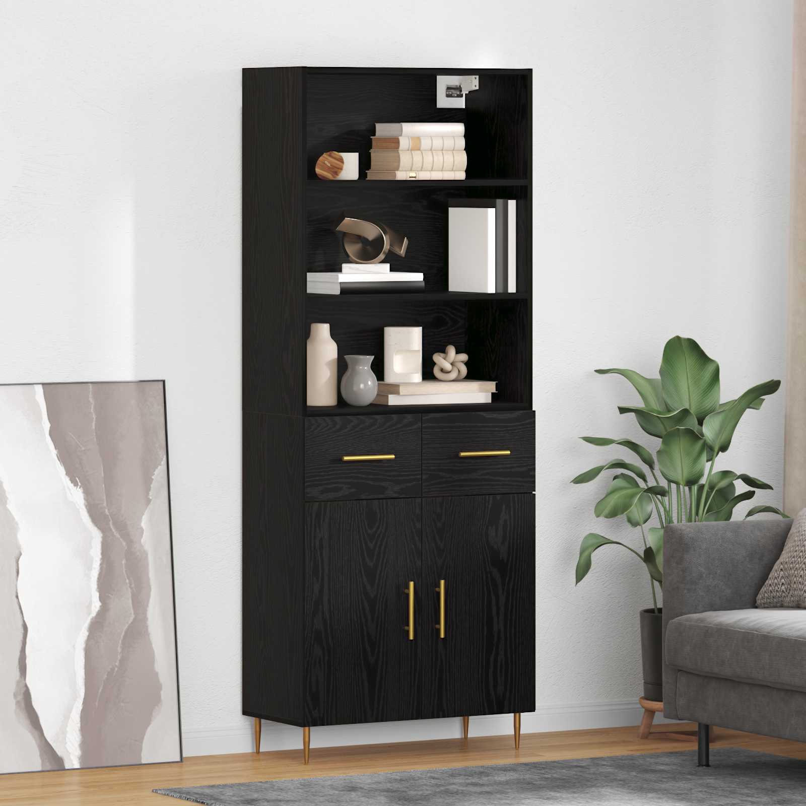 Highboard Hochglanz-Weiß 69,5x34x180 cm Holzwerkstoff