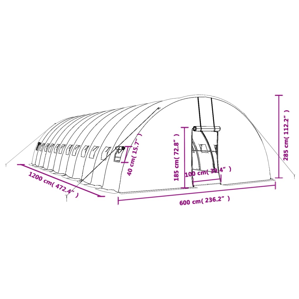 Gewächshaus mit Stahlrahmen Grün 24 m² 6x4x2,85 m