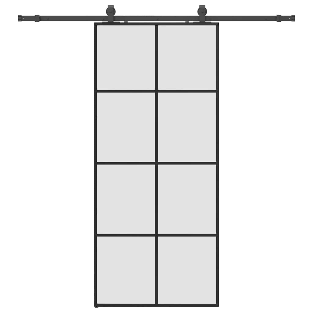 Schiebetür mit Beschlag Schwarz 76x205 cm ESG-Glas