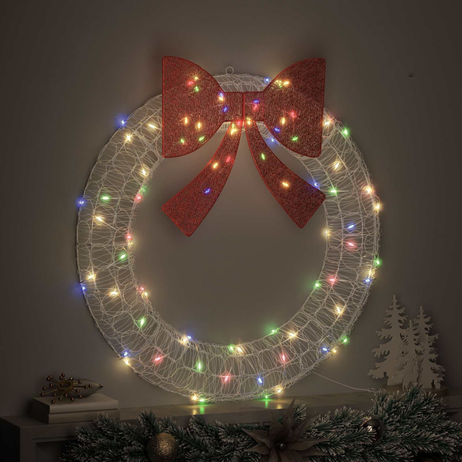Kranz mit 60 LEDs Warmweiß 76 x 76 x 8,5 cm Acryl