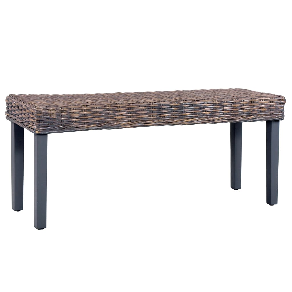 Sitzbank 110 cm Weiß Natur Kubu-Rattan und Massivholz Mahagoni