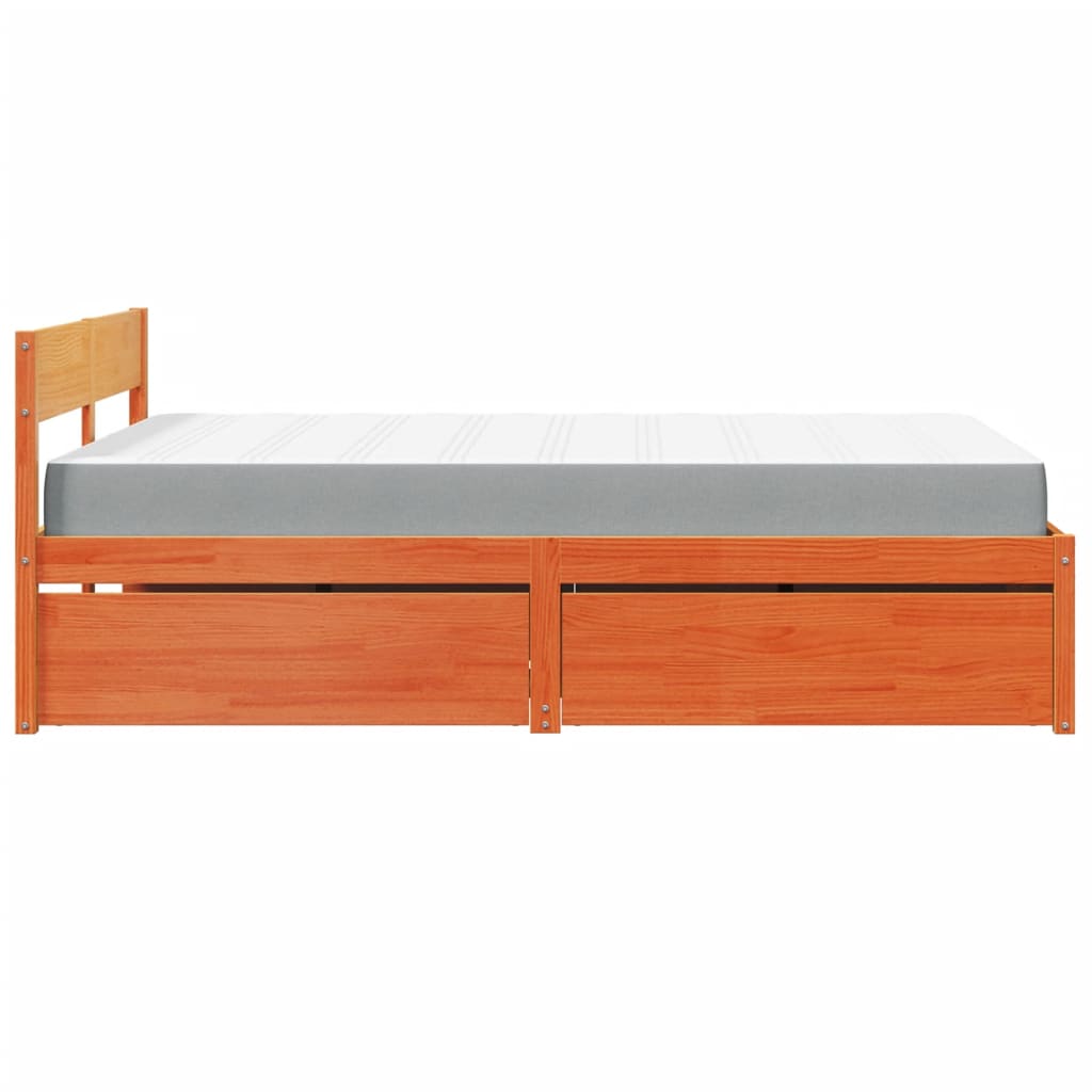 Bett mit Schubladen und Matratze 200x200 cm Massivholz Kiefer