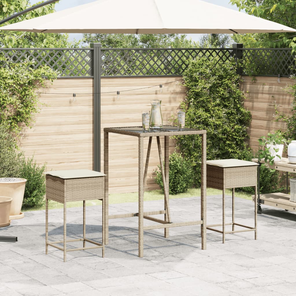 Garten-Barhocker mit Kissen 2 Stk. Schwarz Poly Rattan