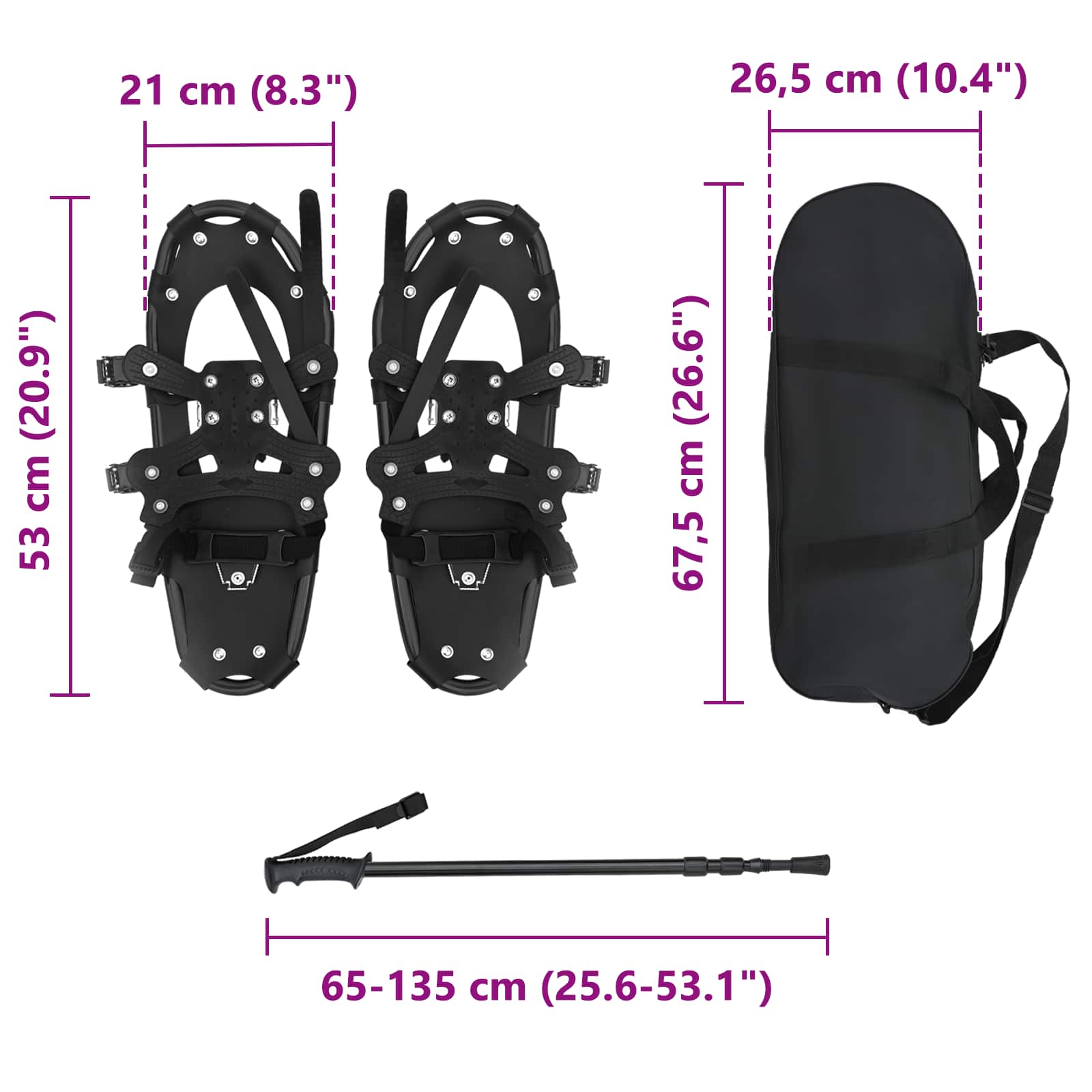 3 in 1 Schneeschuhe Silber und Schwarz 53,5 x 21 cm