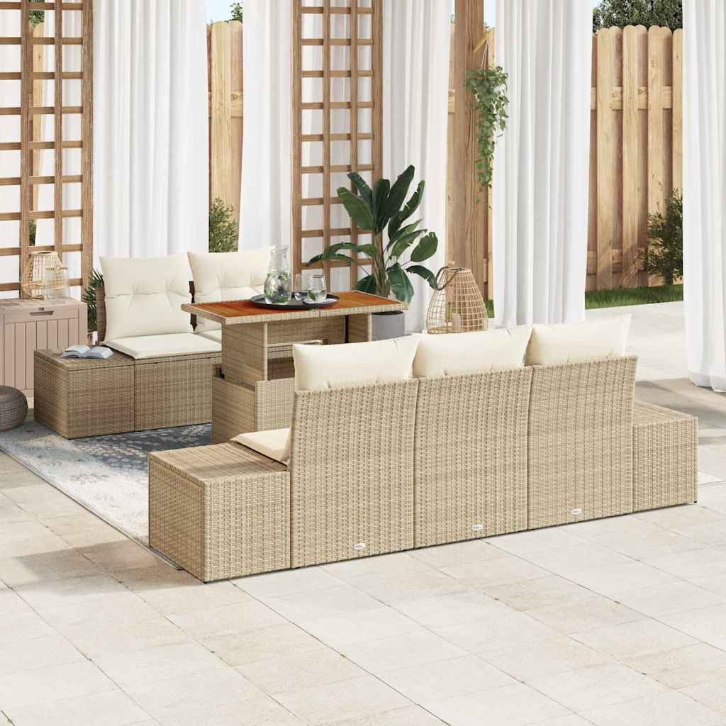 Garten Essgruppe mit Kissen 6 pcs Schwarz und Creme
