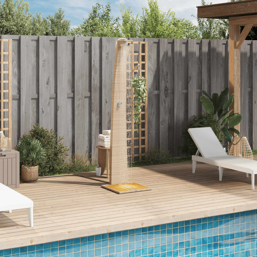 Gartendusche Schwarz 55x60x224 cm Poly Rattan und Akazienholz