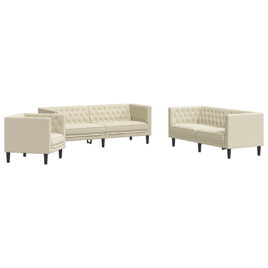3-tlg. Chesterfield-Sofa-Set Schwarz Kunstleder