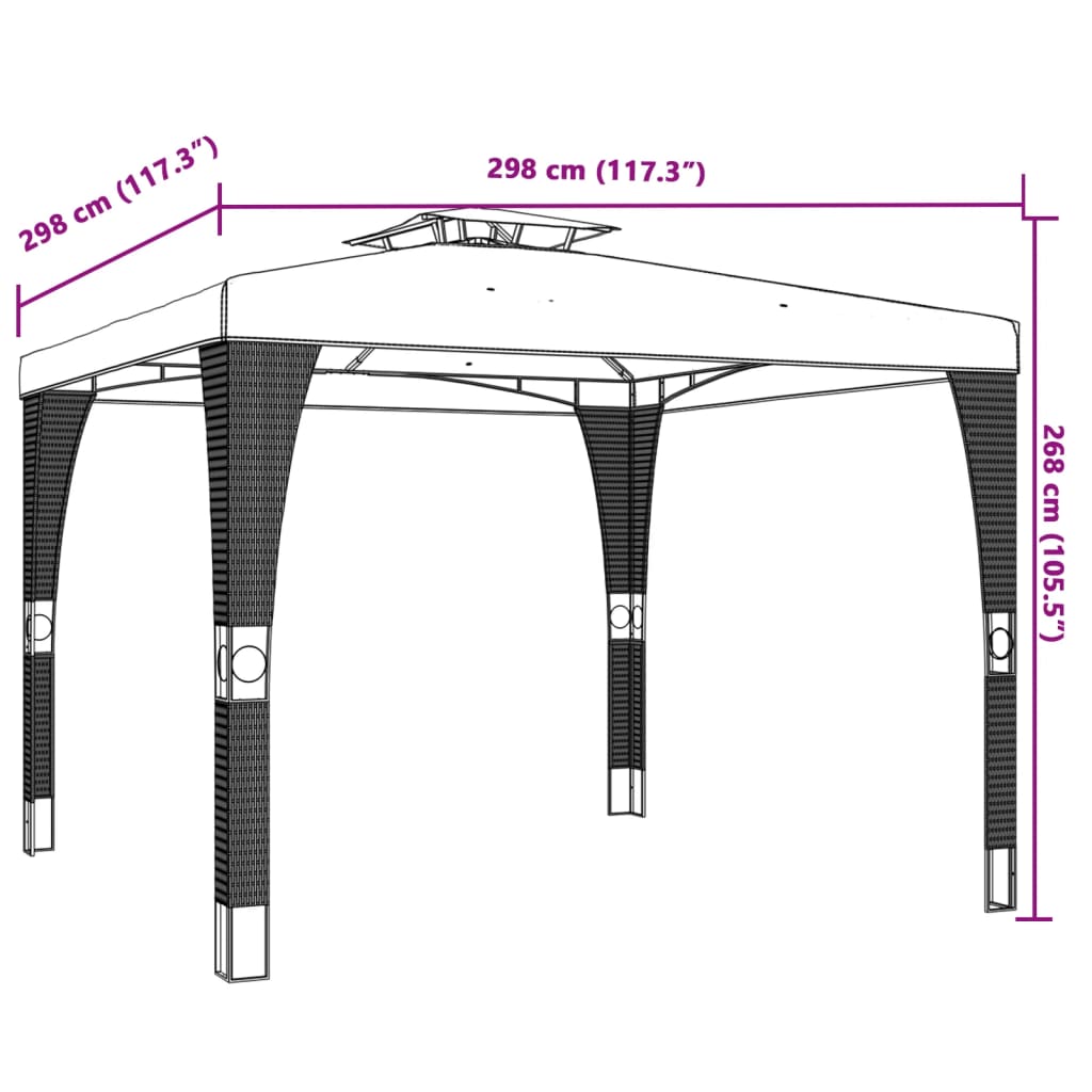 Pavillon mit Doppeldach Creme 3,98x2,98 m Stahl