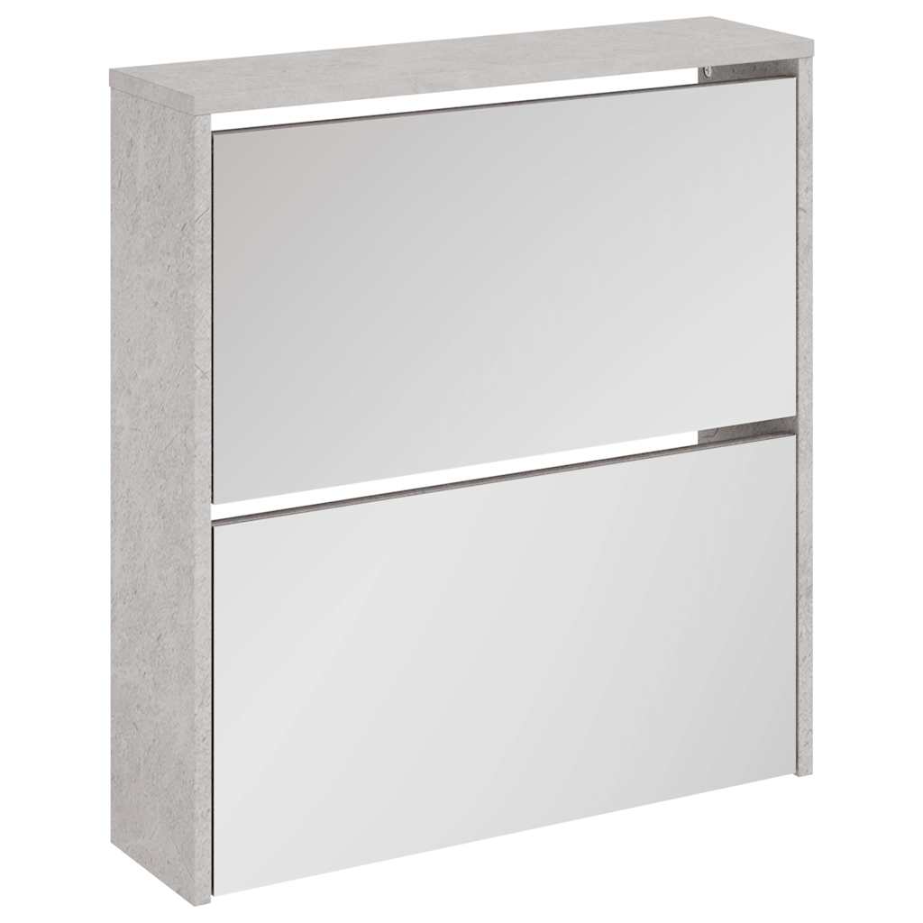 Schuhschrank mit 2 Fächern Spiegel Eiche-Optik 63x17x67 cm