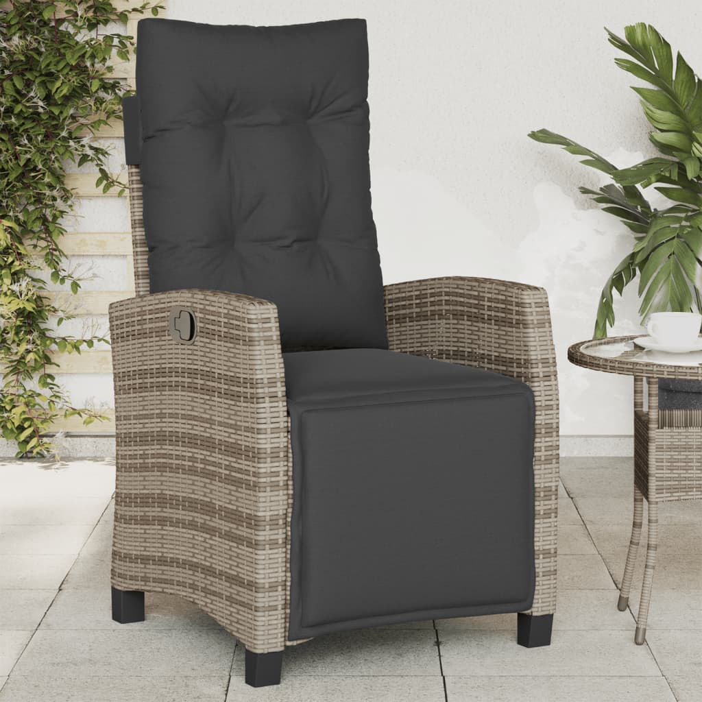 Gartensessel Verstellbar mit Kissen Schwarz Poly Rattan
