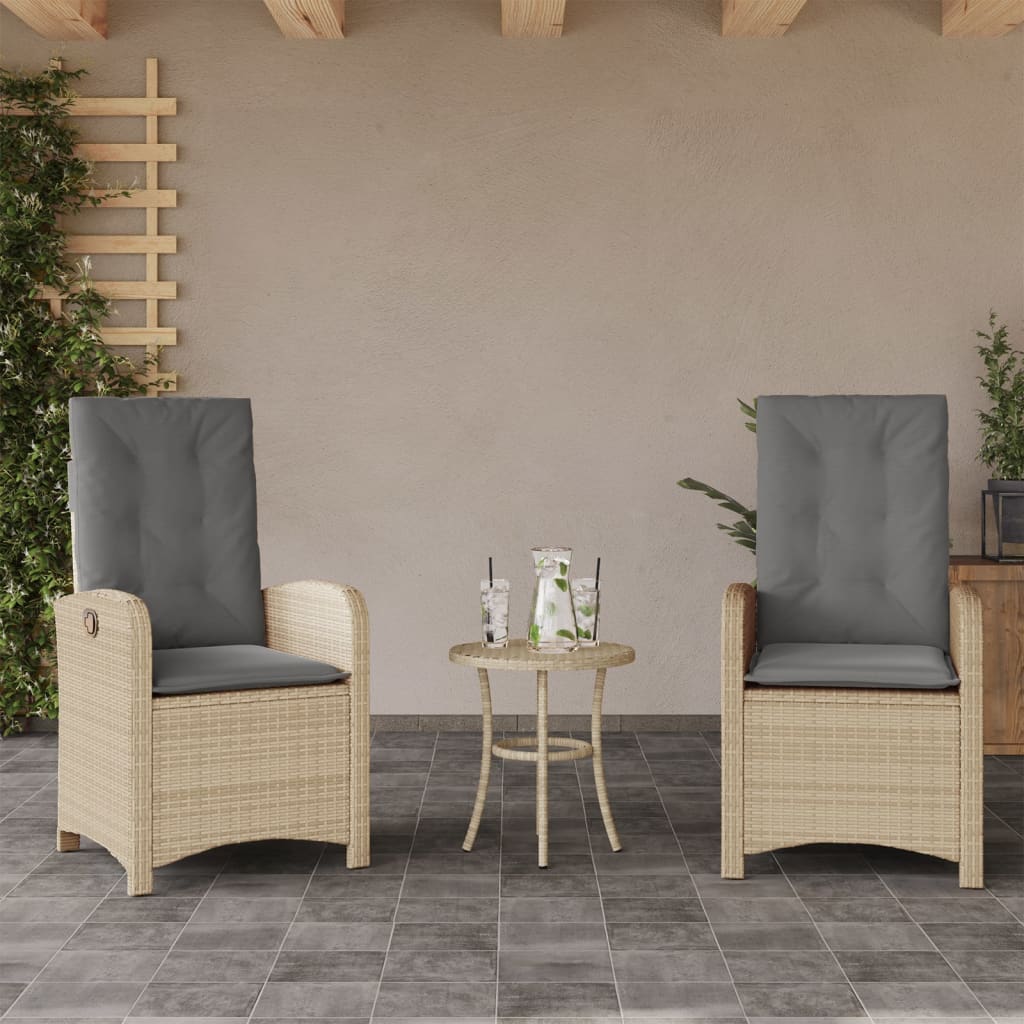 Gartensessel Verstellbar mit Kissen Schwarz Poly Rattan