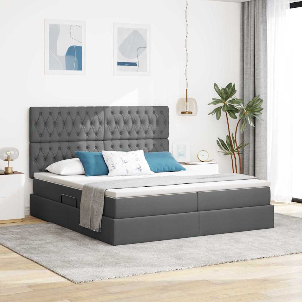 Aufbewahrungsbett mit Kopfteil Hellgrau 180 x 200 cm Stoff