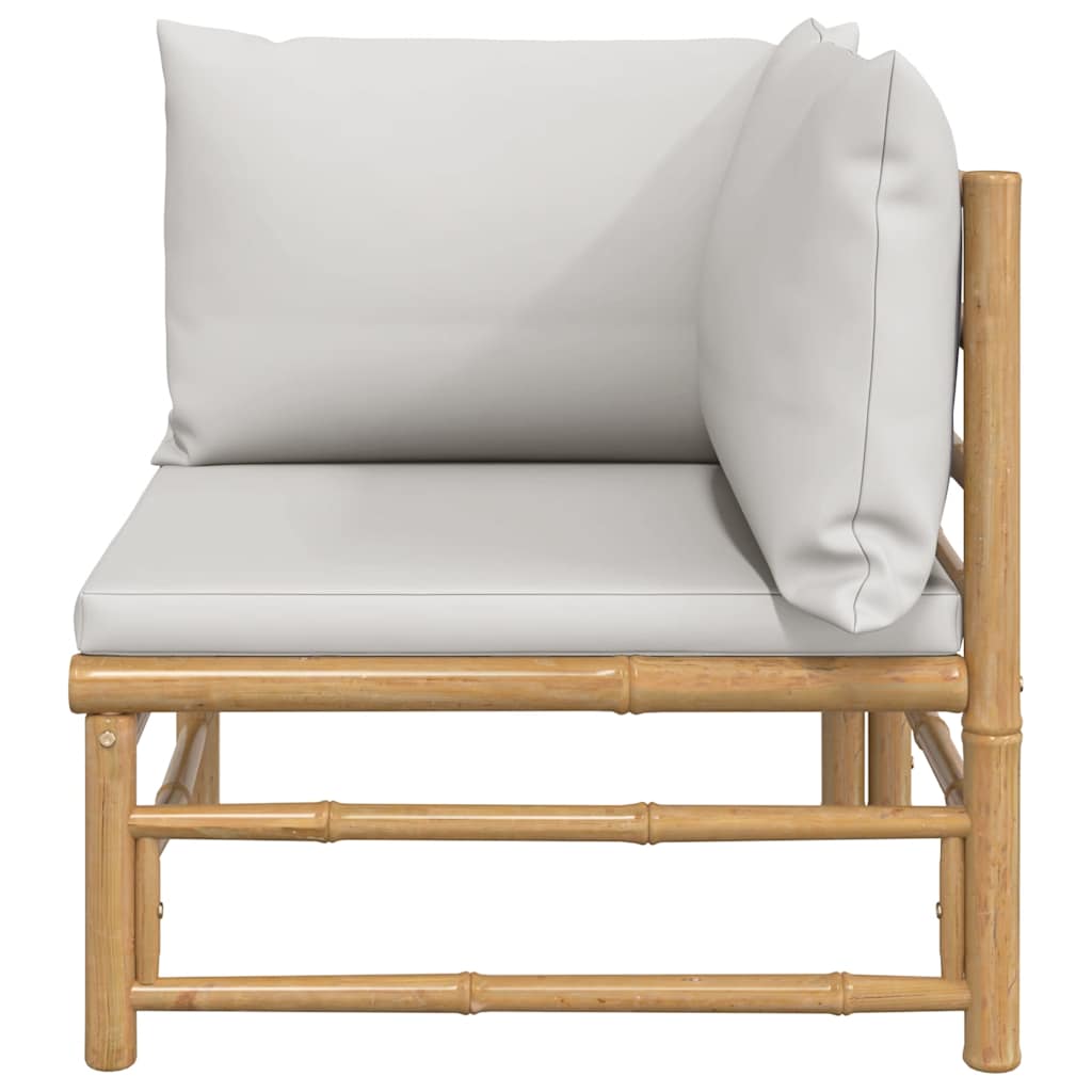 3-tlg. Garten-Lounge-Set mit Hellgrauen Kissen Bambus