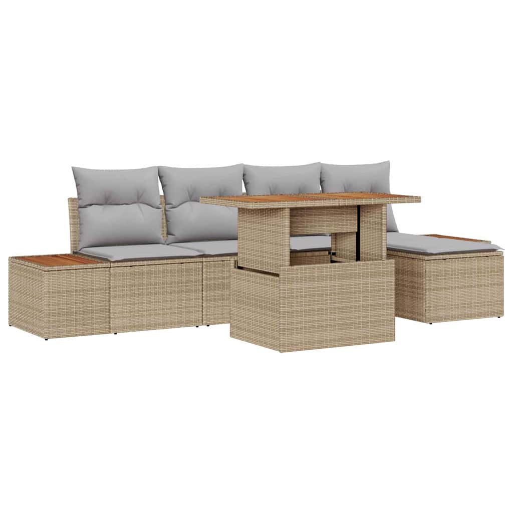 Garten Essgruppe mit Kissen 6 pcs Schwarz und Beige