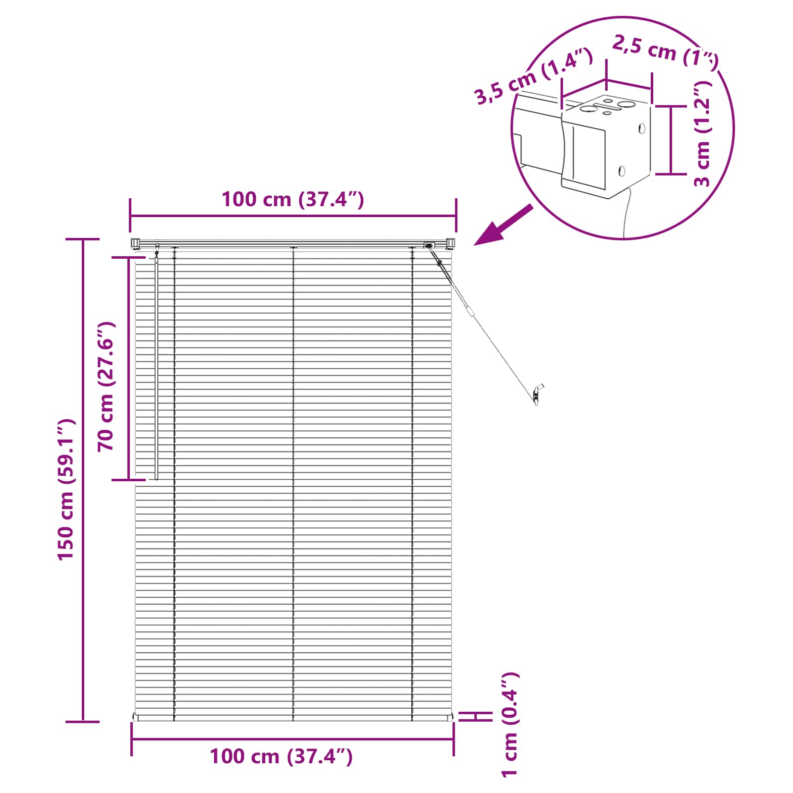Jalousie Silber Grau 150 x 40 cm 25 mm PVC