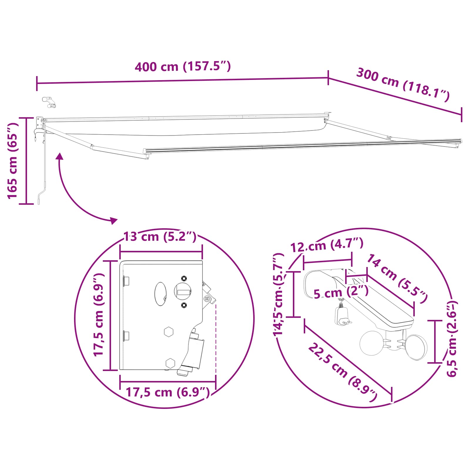Elektrisches Markisenrahmen Weiß 2,5 x 2 m Aluminium