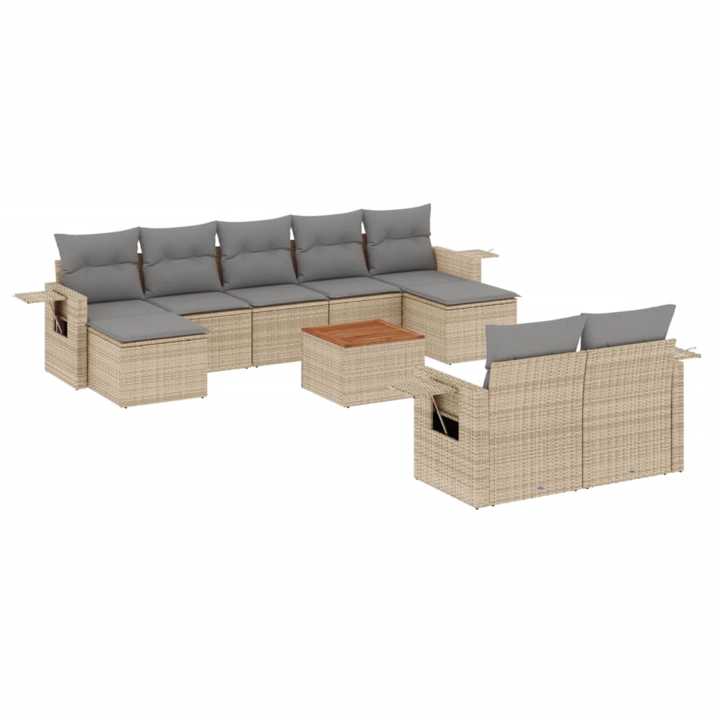 10-tlg. Garten-Sofagarnitur mit Kissen Schwarz Poly Rattan