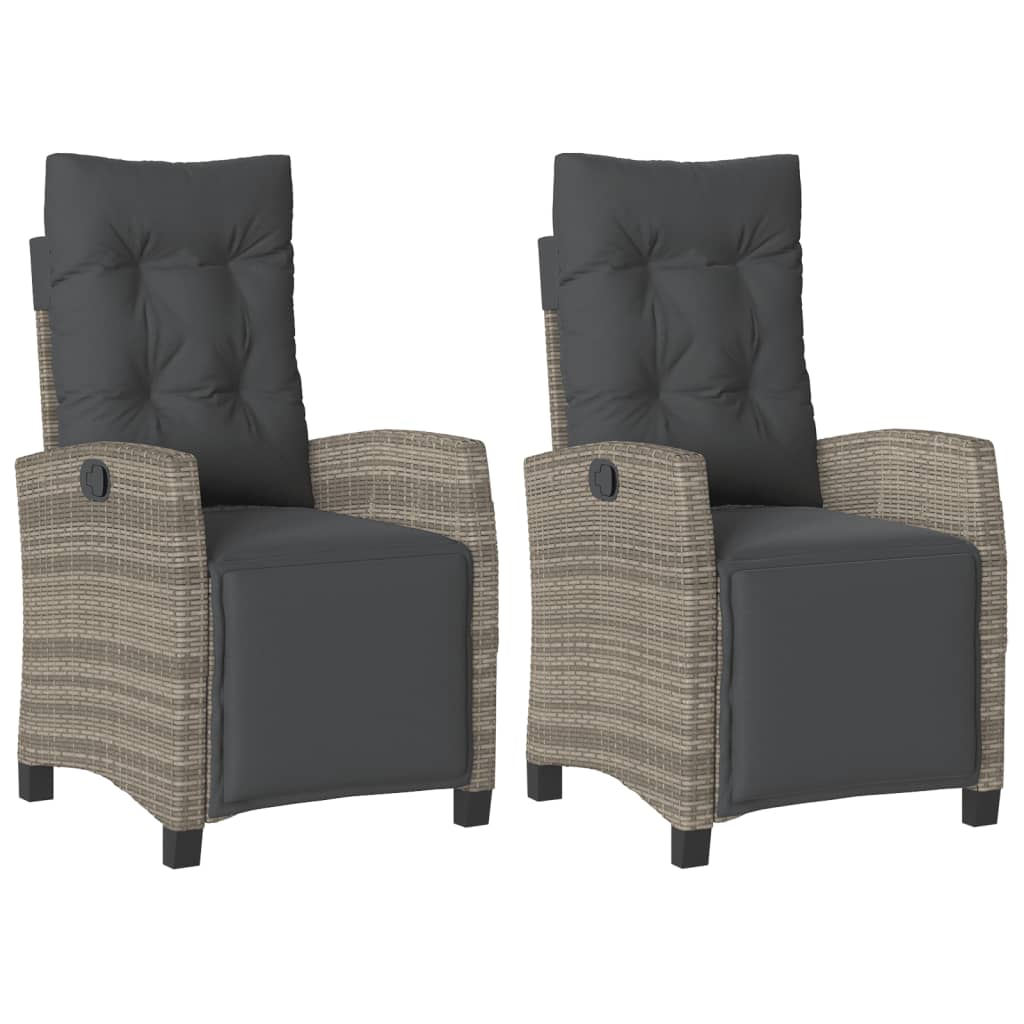 Gartensessel Verstellbar mit Kissen Schwarz Poly Rattan