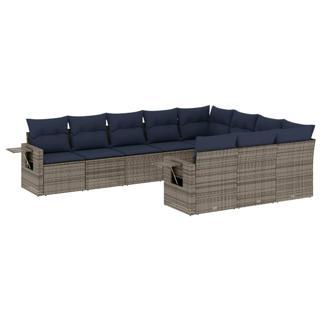 10-teiliges Gartensofa-Set mit Kissen, schwarzes Polyrattan