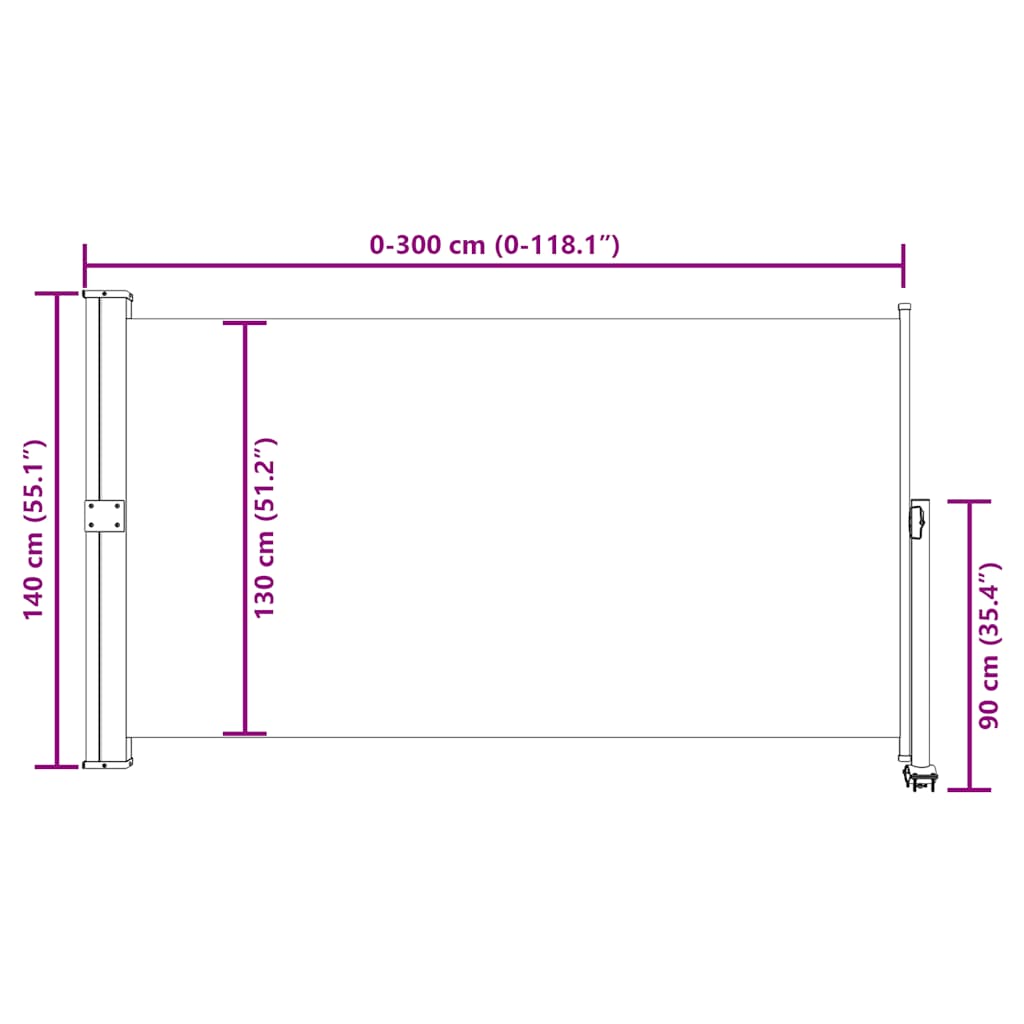 Seitenmarkise 60 x 300 cm 100% Polyester Eisen Stahl