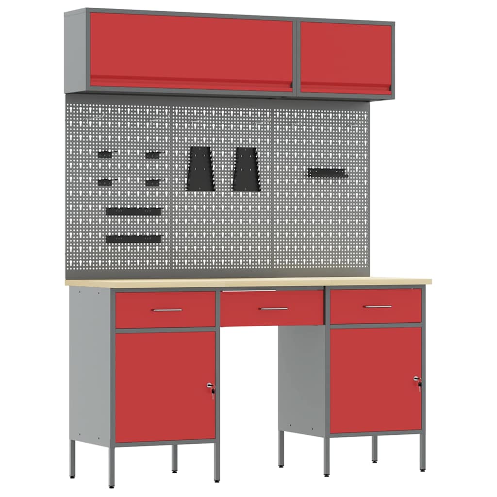Arbeitsschrankset mit Schubladen mit Regal 8 pcs Grau