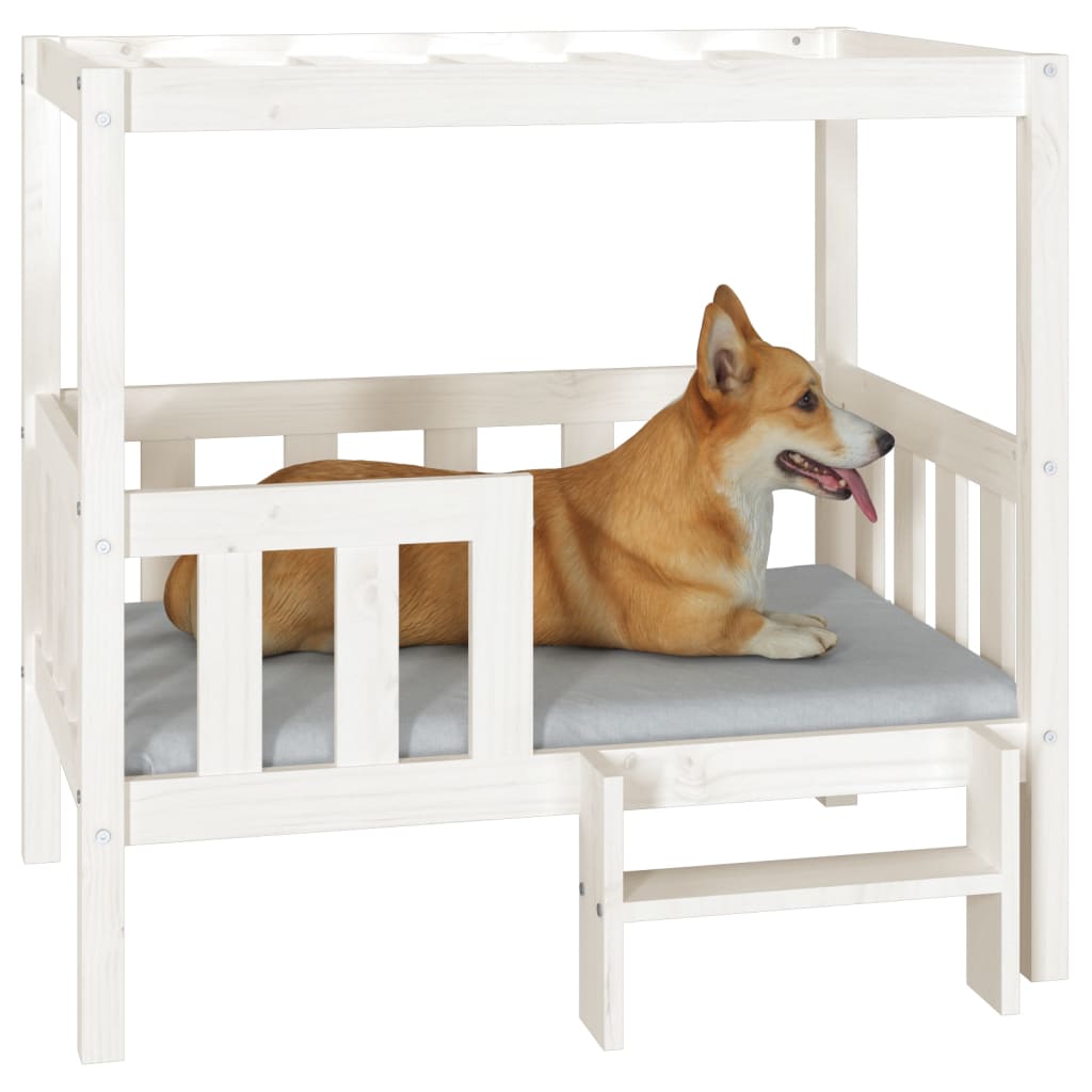 Hundebett Weiß 55,5x53,5x60 cm Massivholz Kiefer