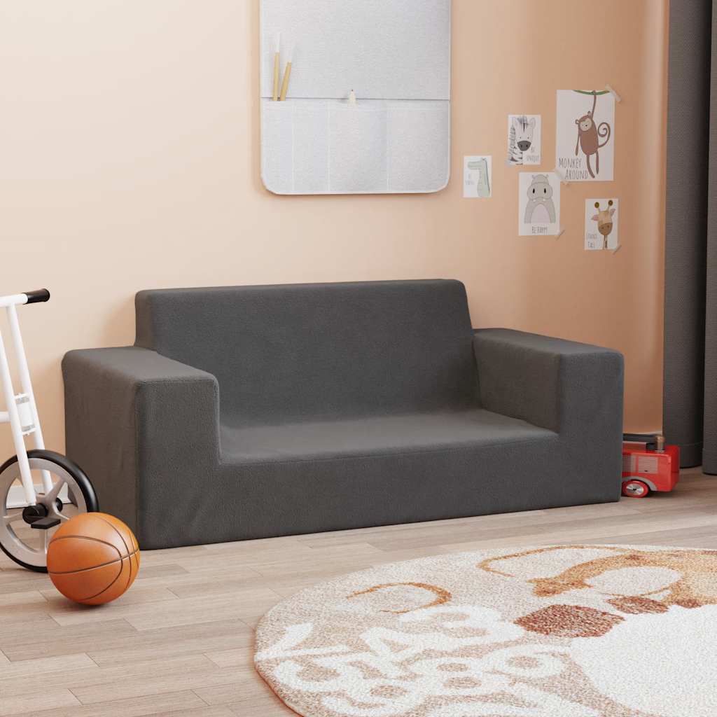 Kinder-Schlafsofa 2-Sitzer Hellgrau mit Sternen Weicher Plüsch