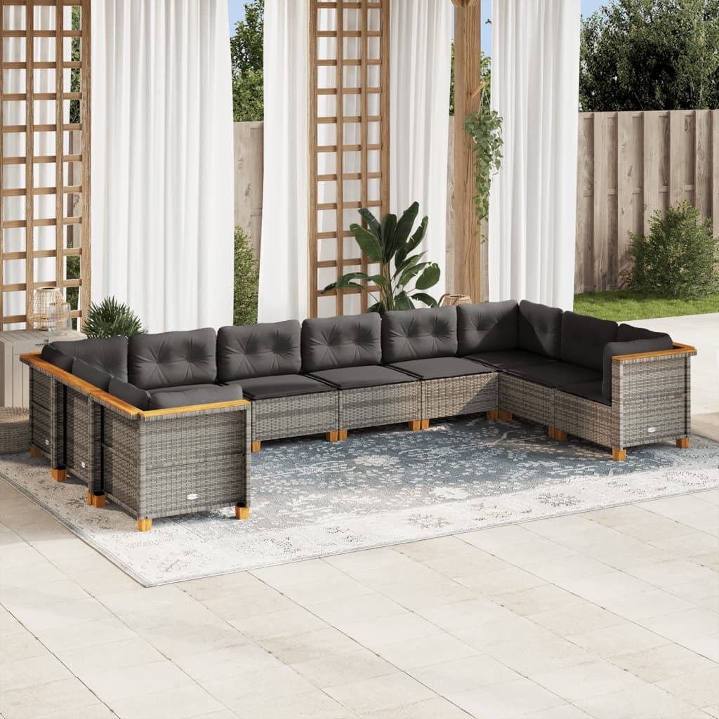 10-tlg. Garten-Sofagarnitur mit Kissen Beige Poly Rattan
