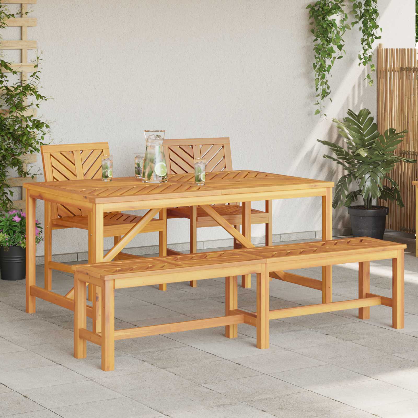 Garten Essgruppe 3 Stk. Braun Massivholz Akazie