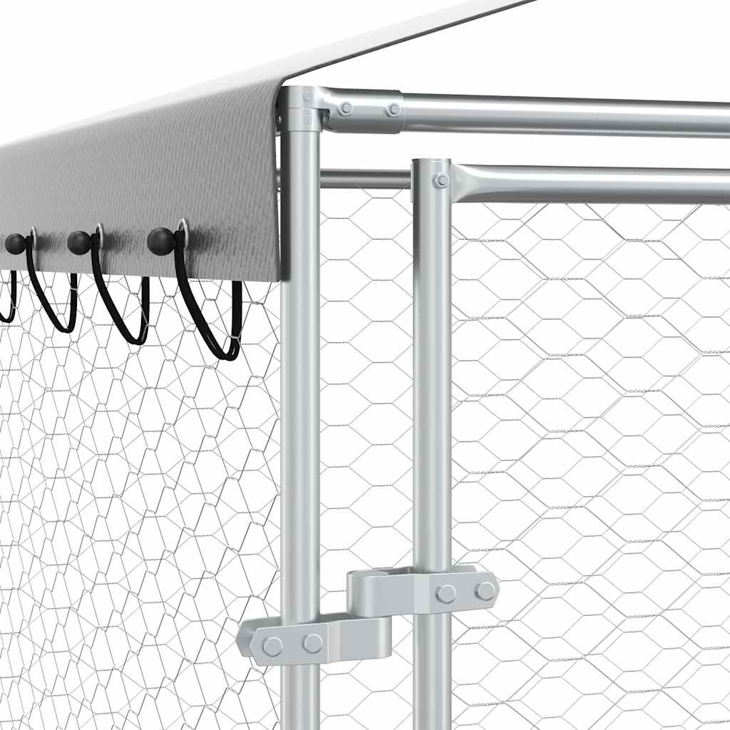 Outdoor-Hundezwinger mit Dach Silber 3x1,5x2,5m Stahl Verzinkt
