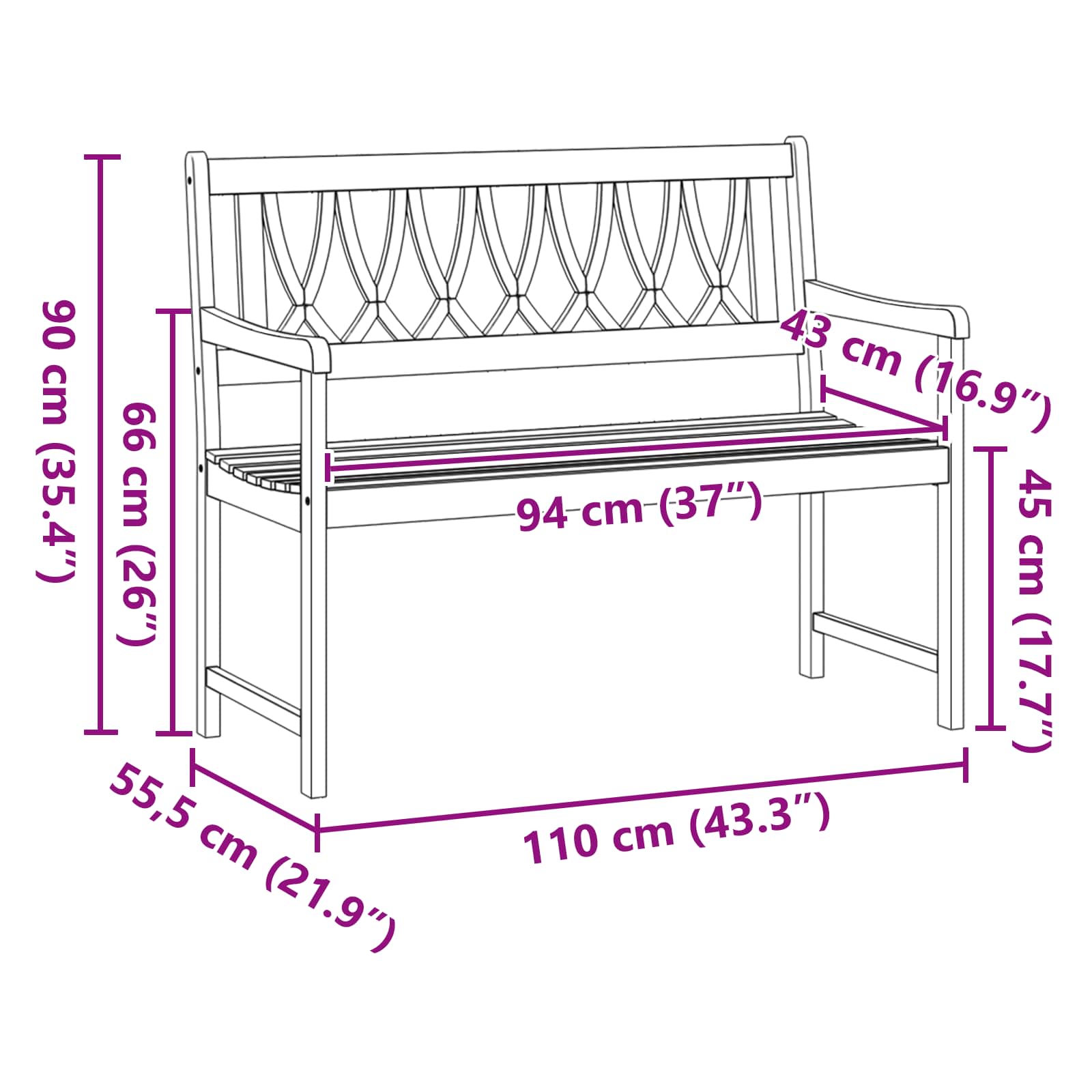 Bank Outdoor Natur 110 x 56 x 90 cm Massivholz Akazie
