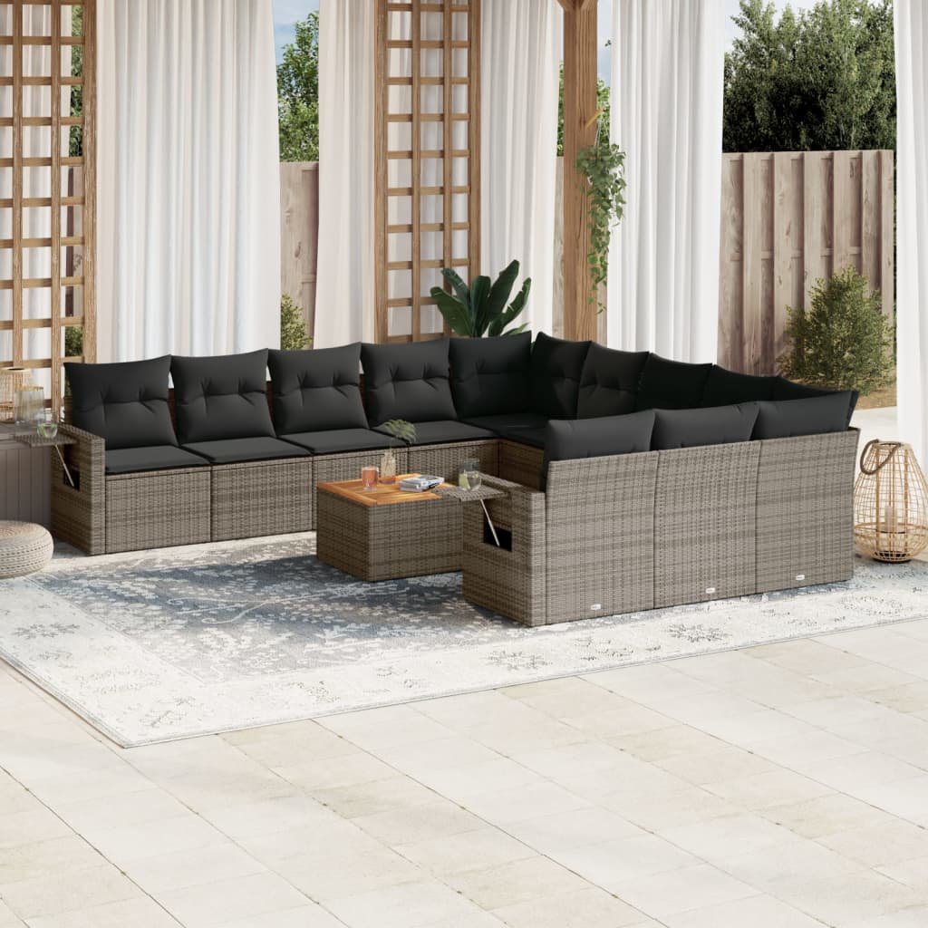 12-tlg. Garten-Sofagarnitur mit Kissen Schwarz Poly Rattan