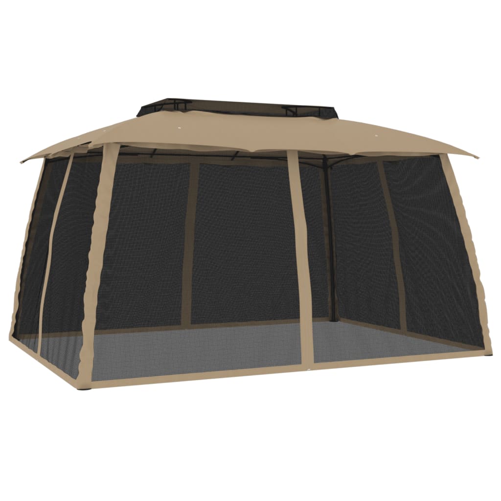 Pavillon mit Doppeldach & Netzwänden Creme 2,93x2,93 m Stahl