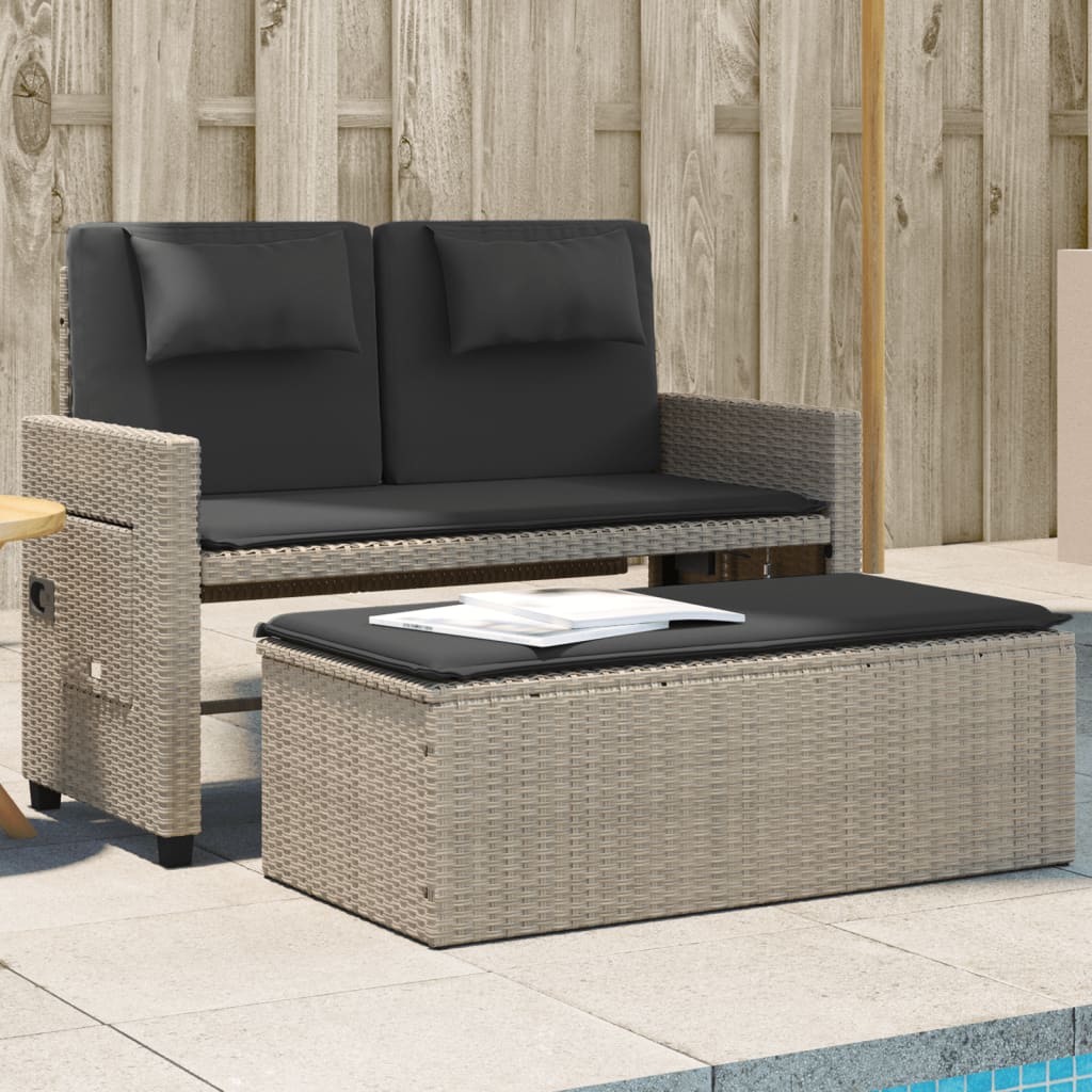 Gartenbank Verstellbar mit Kissen Schwarz Poly Rattan