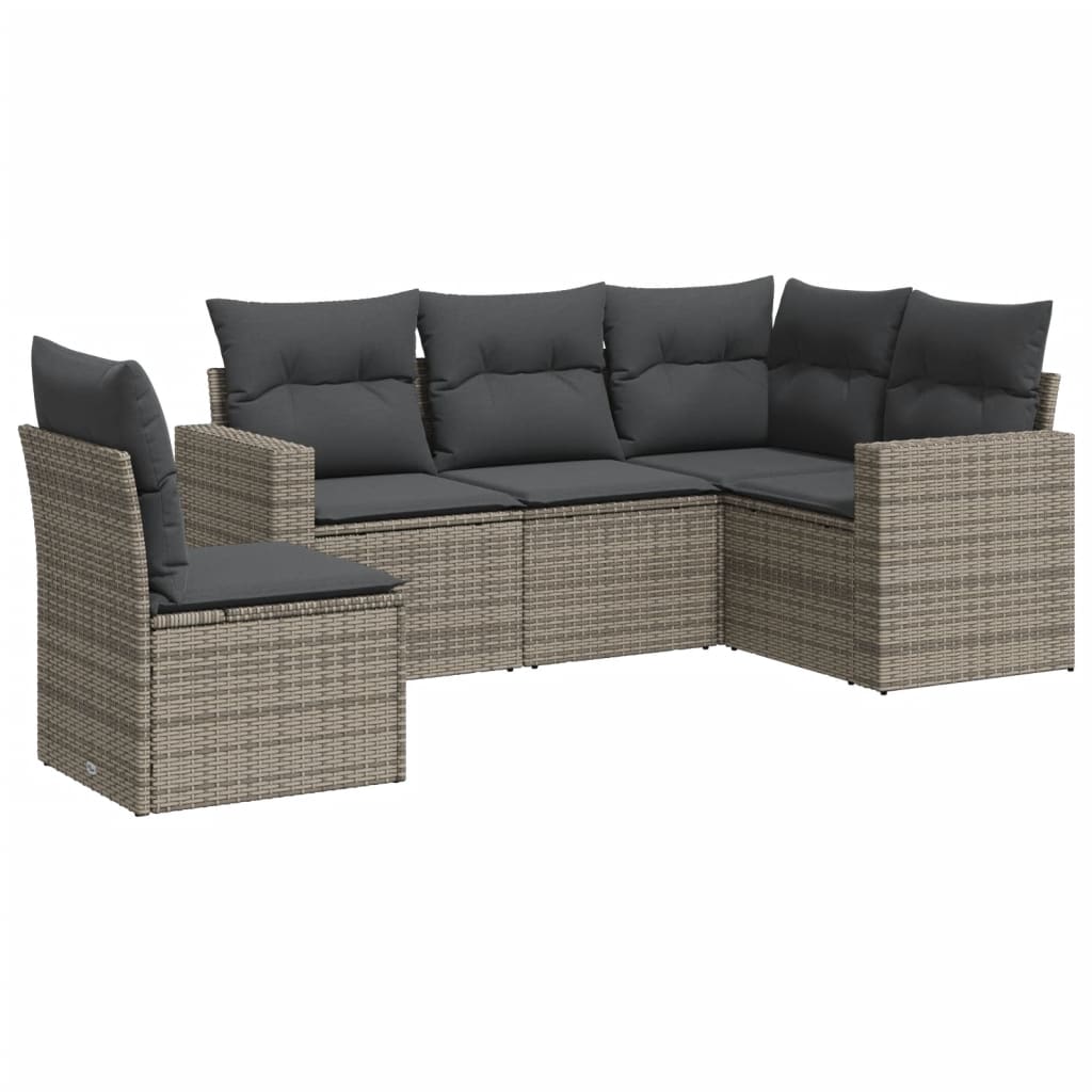 5-tlg. Garten-Sofagarnitur mit Kissen Schwarz Poly Rattan