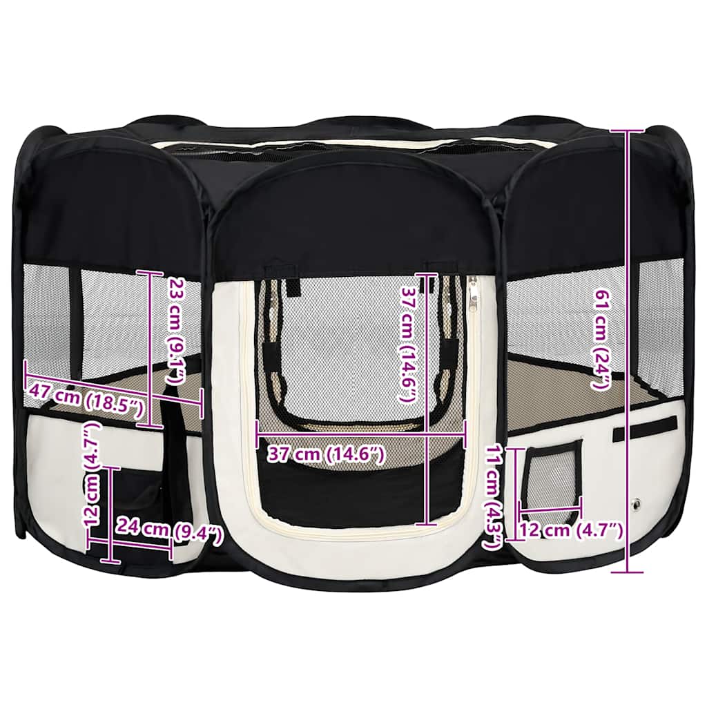 Faltbarer Welpenlaufstall mit Tragetasche Schwarz 90x90x58 cm