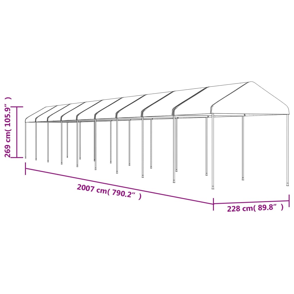 Pavillon mit Dach Weiß 4,46x2,28x2,69 m Polyethylen