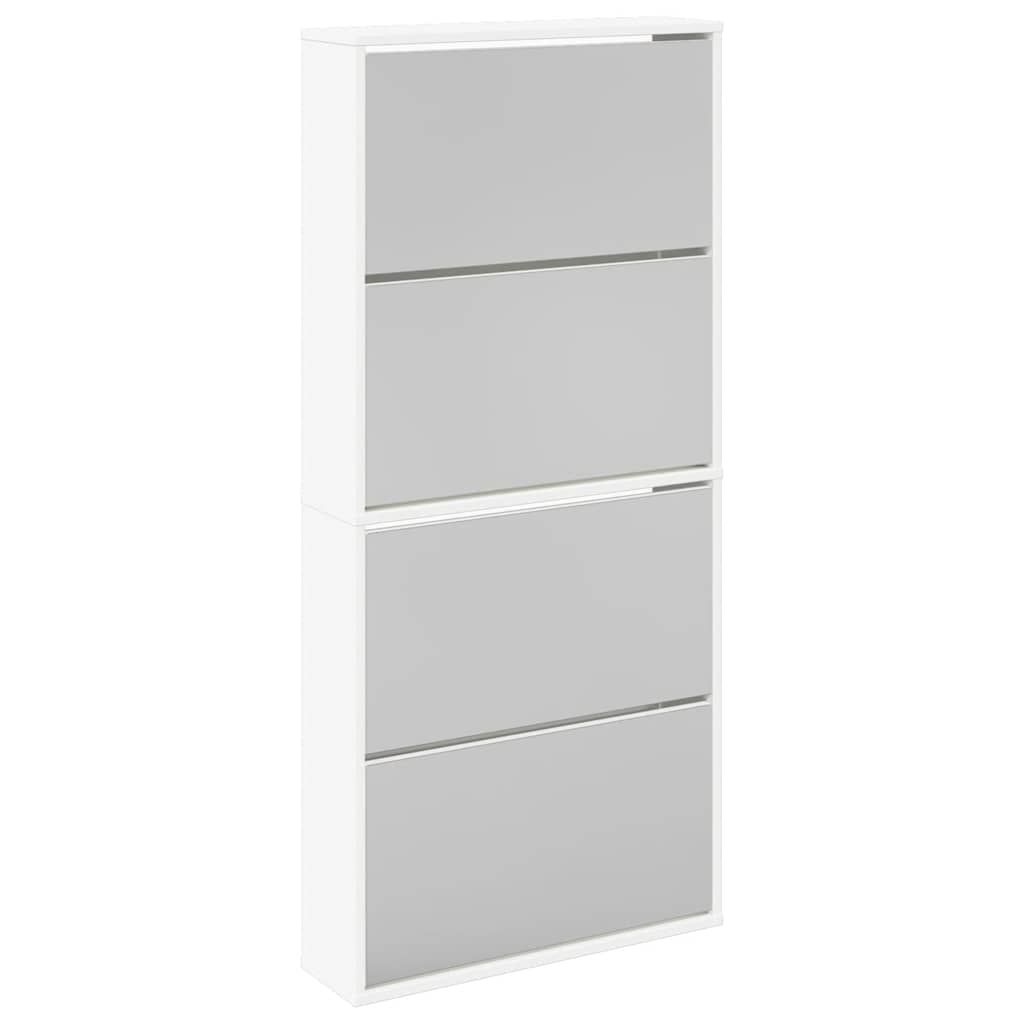 Schuhschrank mit 4 Fächern Spiegel Eiche 63×17×134 cm