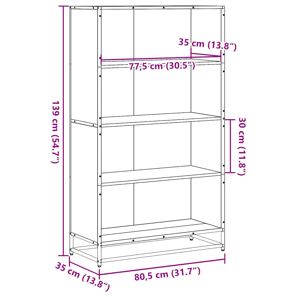 Bücherregal Schwarz 60x35x139 cm Holzwerkstoff