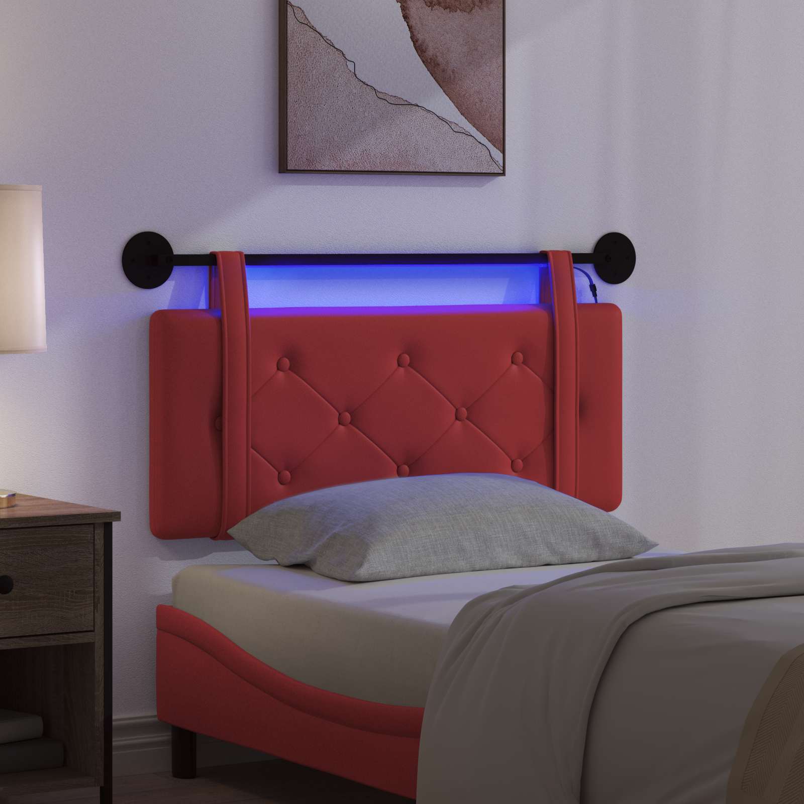 Hängendes Kopfteil Mit LED Licht Creme Kunstleder