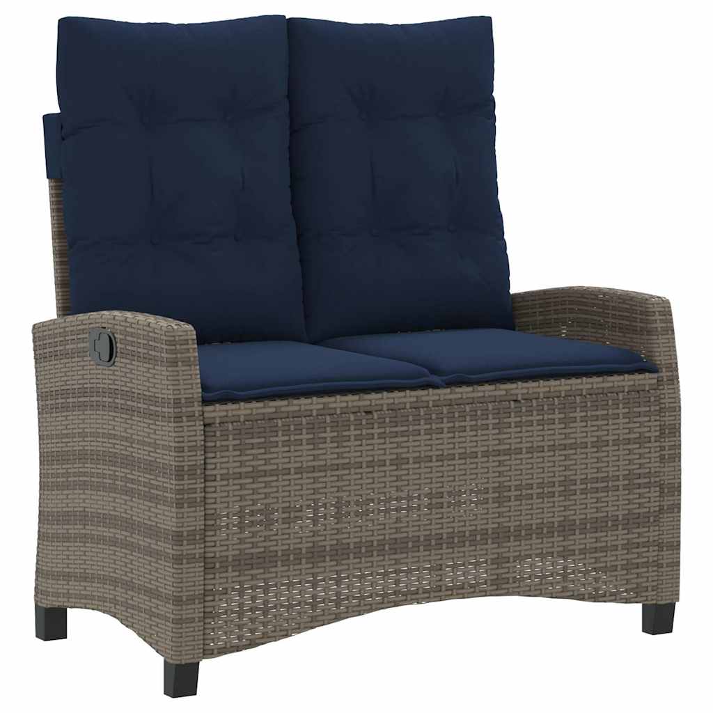 Gartenbank Verstellbar mit Kissen Braun Poly Rattan