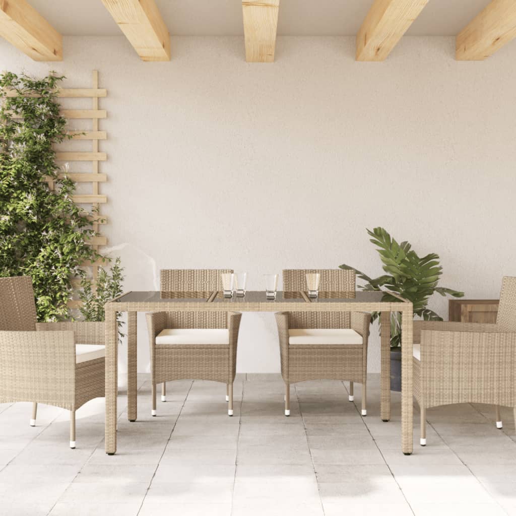 Gartentisch 150x90x75 cm Hartglas und Poly Rattan Schwarz