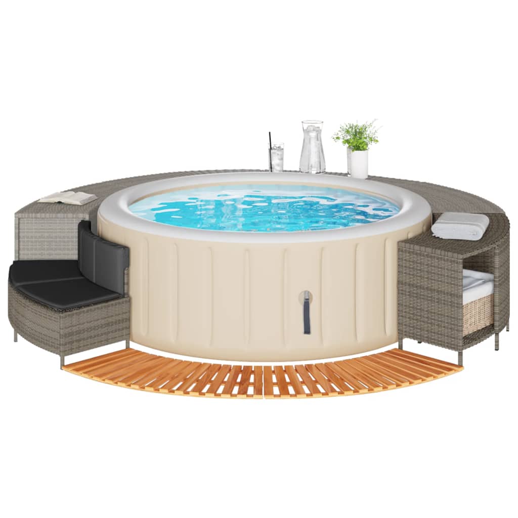 Whirlpool-Umrandung Schwarz Poly-Rattan und Massivholz Akazie