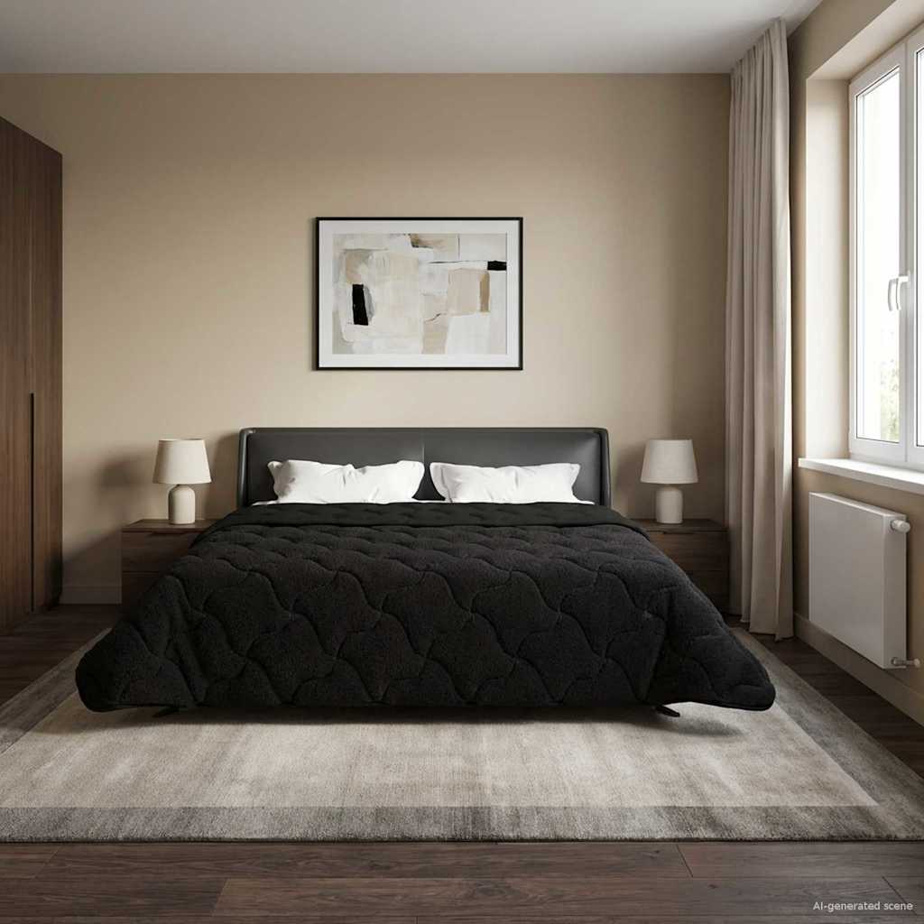 Sommerdecke Anthrazit 135 x 200 cm Mikrofaser und Teddy-Fleece