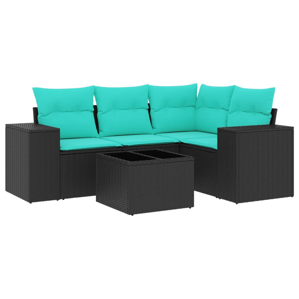 4-teiliges Gartensofa-Set mit Kissen, schwarzes Polyrattan