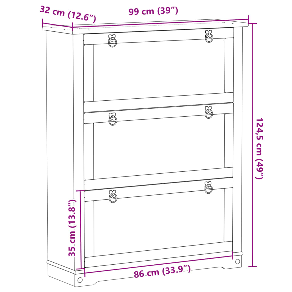 Schuhschrank Corona 99x32x47 cm Massivholz Kiefer