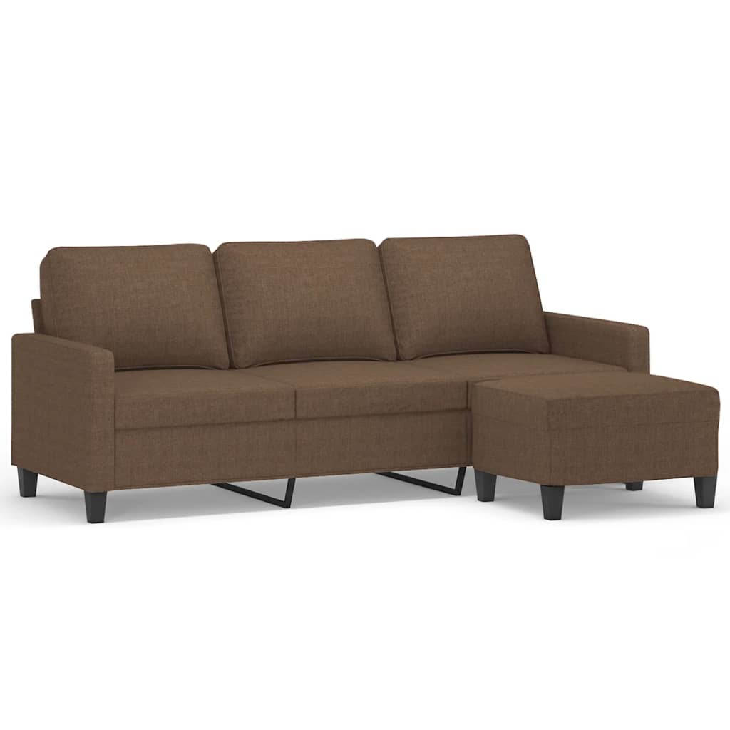3-Sitzer-Sofa mit Hocker Creme 180 cm Stoff