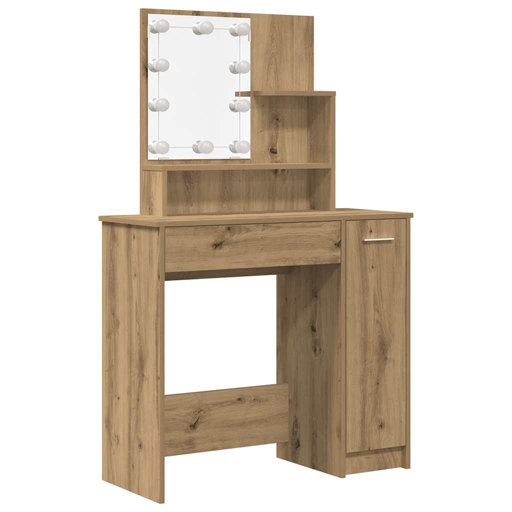 Schminktisch-Set mit LED Weiß Holzwerkstoff