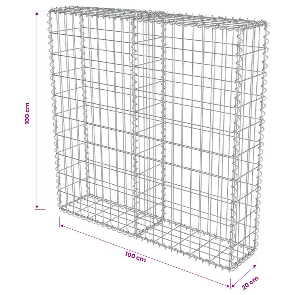 Gabionenwand mit Abdeckung Verzinkter Stahl 20×20×100 cm