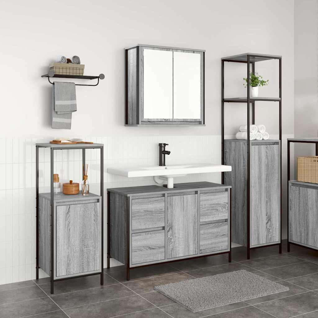 Badezimmermöbel Set mit Schubladen 2 pcs Schwarz Eichen-Optik